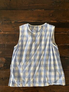 J. Crew Factory Blue and White Gingham Sleeveless Top